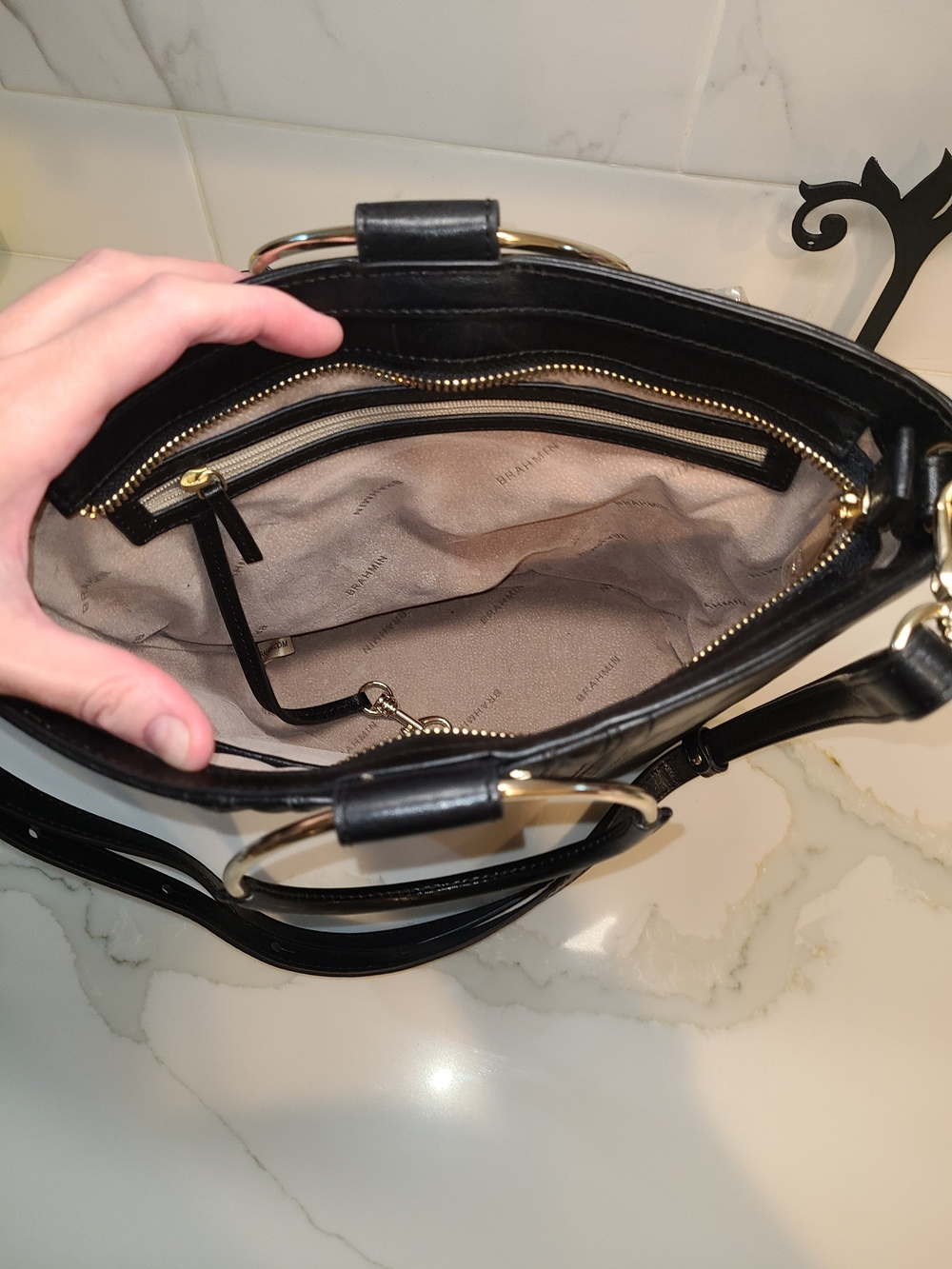 Brahmin Bowie Mod Black Topsail Ring-Handle Satchel Shoulder Bag Pristine - Picture 6 of 12